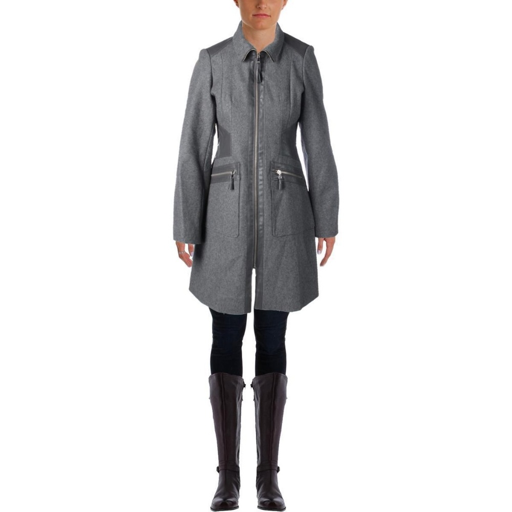 new Via Spiga Women Gray Wool Vegan Trim Funnel 12